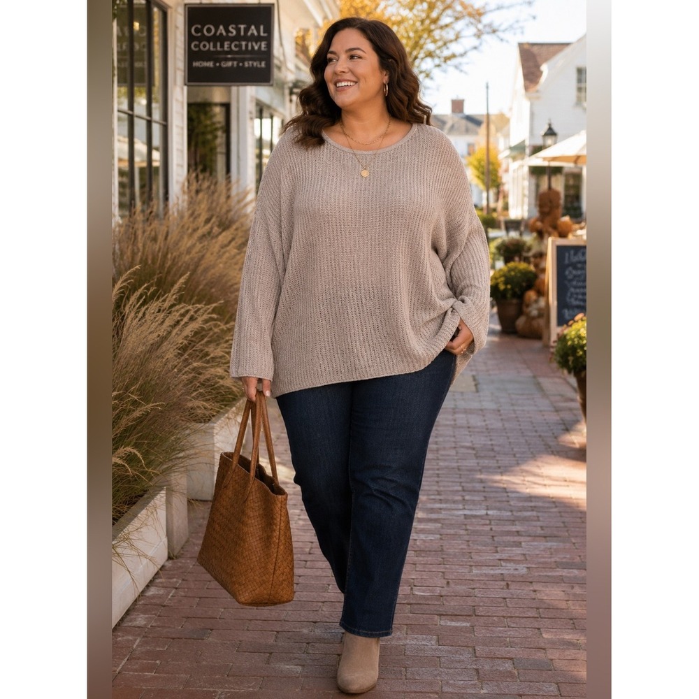 Gilli Womens Sweater Sz 2X Oatmeal Overlay NEW Slouchy Curvy Beige‎